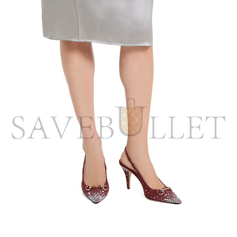 GUCCI WOMEN'S SLINGBACK PUMP WITH CRYSTAL HORSEBIT ‎812176